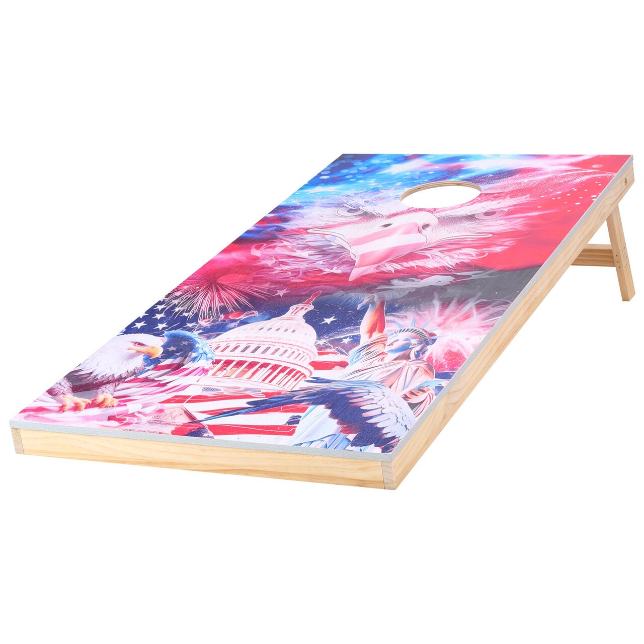 Regulation Size Cornhole Board Set 4x2 ft Solid Wood with UV Printed Design Foldable Portable